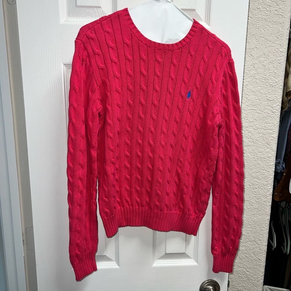 Ralph Lauren vibrant magenta pink cable knit sweater